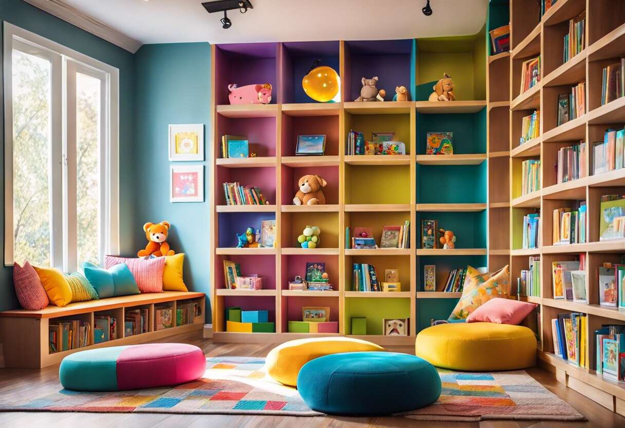 Rangement ludique : une bibliothèque organisée et interactive