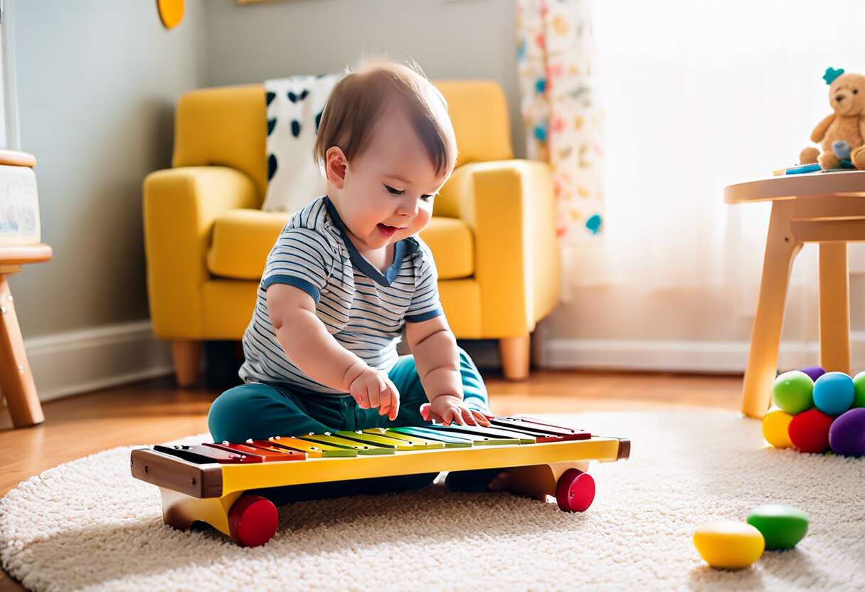 Des idées sonores pour stimuler bébé : xylophone, table musicale et livres sonores
