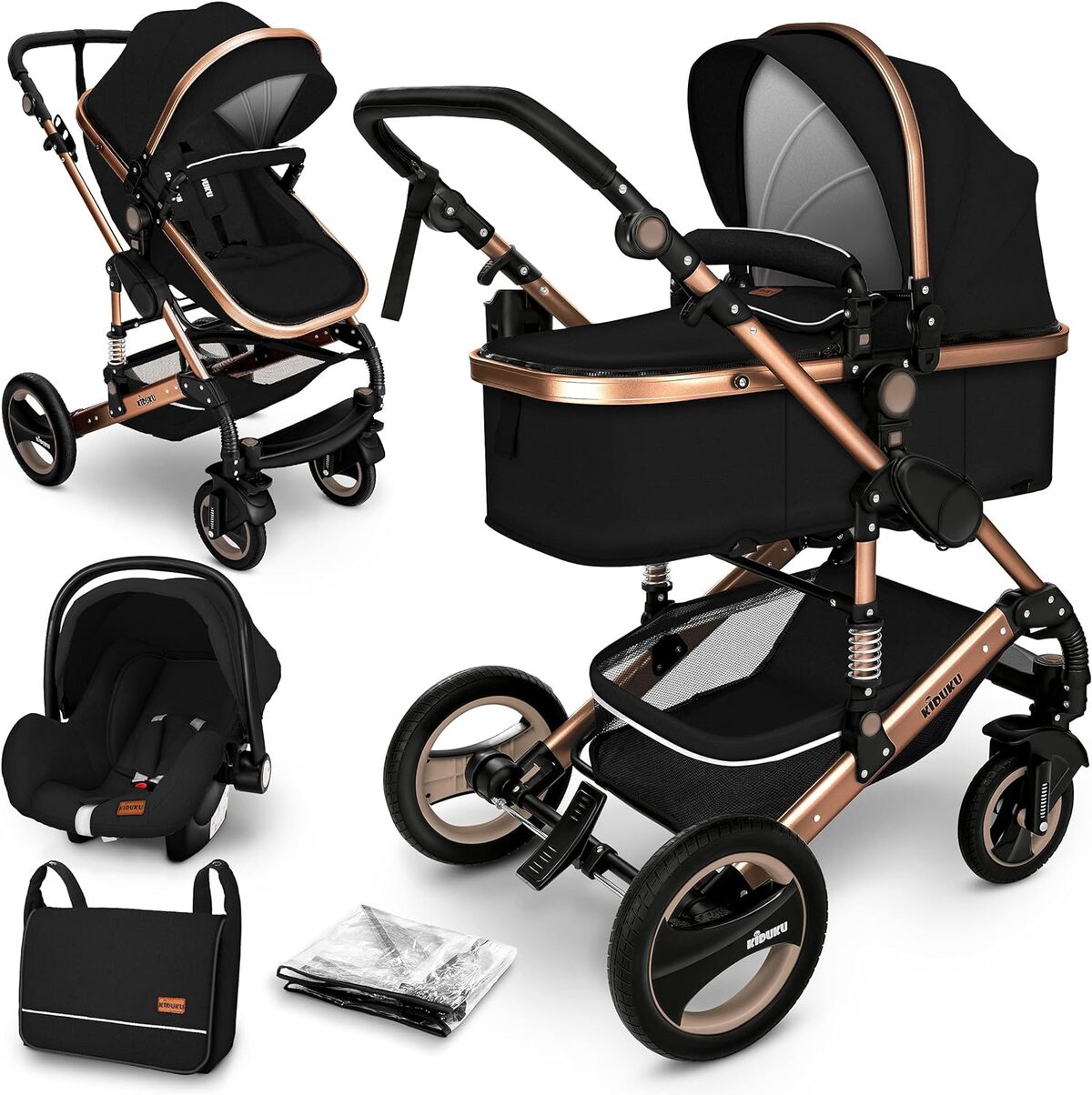 Poussette KIDUKUยฎ 3 en 1 : le trio de voyage lรฉger et pliable