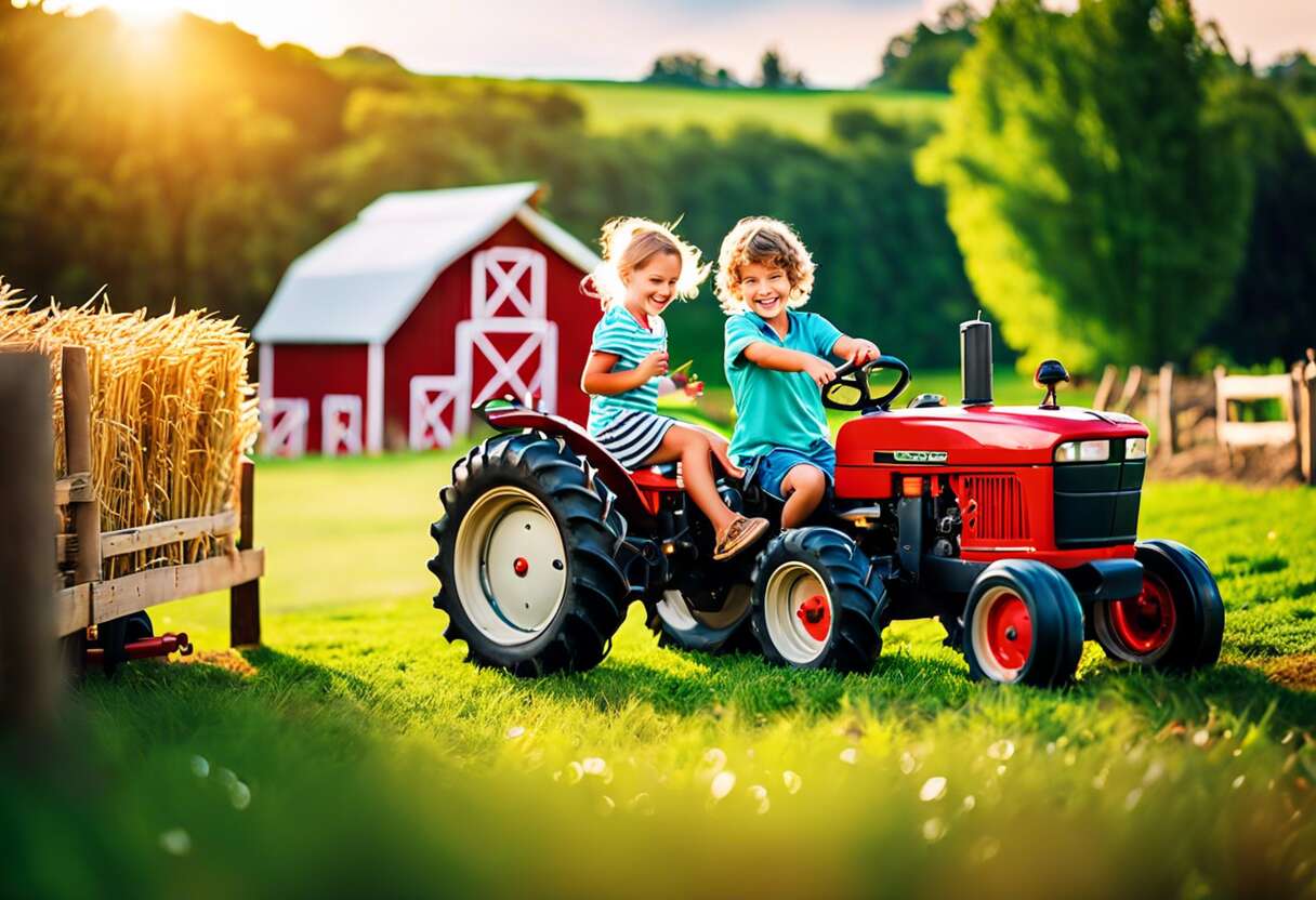 Des jouets pour découvrir le monde de la ferme : tracteurs, animaux et granges en bois