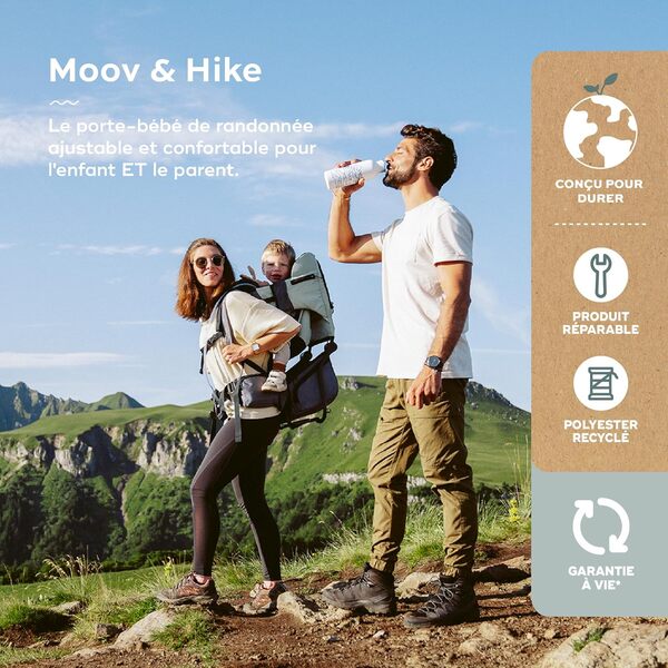 Babymoov Moov & Hike Porte-bébé de randonnée - Sac à dos ergonomique avec sangles ajustables, léger et pliable, protection intégrée contre le soleil et la pluie et grand rangement
