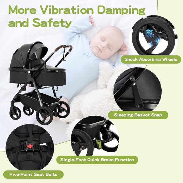 Lnhcrbs Poussette 3 en 1, Poussette Compacte Avec Châssis en Aluminium Pliable d'Une Seule Main, Poussette Bebe Avec Habillage Pluie Porte-Gobelet Convient Pour 0-4 Ans (22kg)