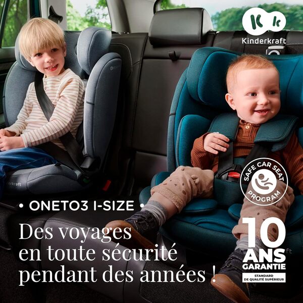 Kinderkraft ONETO3 I-Size 76 et 150 cm, Siège auto bébé Groupe 1/2/3 de 9 à 36 kg, 15 mois à 12 ans, Installation ISOFIX facile, Fonction reclining, Régler l'appui-tête sur 18 niveaux, Noir
