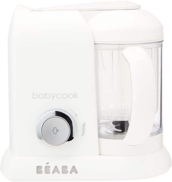 BÉABA, Babycook Solo, Robot Bébé 4 en 1 Mixeur-Cuiseur, Cuisson Vapeur, Diversification alimentaire, Petits pots bébé maison, White/Silver & Lot de 8 Portions Conservation Clip