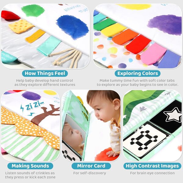 BLF FUN - Tapis de jeu pour bébé - Développement sensoriel - Tapis de jeu d'activités pour bébé - Lavable - Cadeau pour bébé