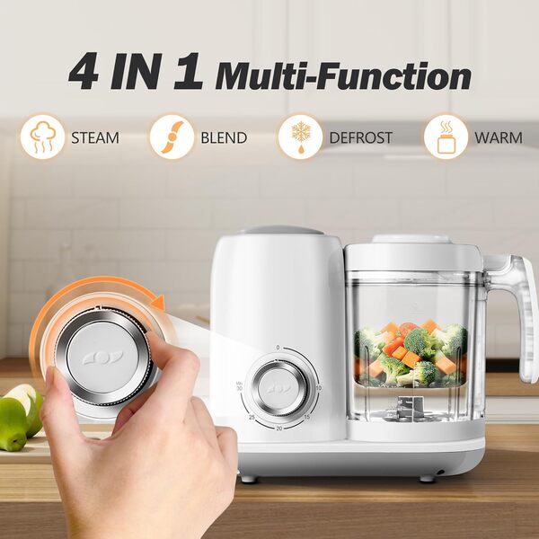 AMZBABYCHEF Machine à aliments pour bébé | Robot alimentaire pour bébé | Mélangeur de purée d'aliments pour bébé 4 en 1 Machine de broyage et de cuisson automatique avec bouton de contrôle, sans BPA