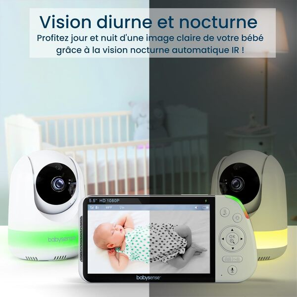 Babysense Babyphone avec 2 Caméras et Écran-Divisé 5,5