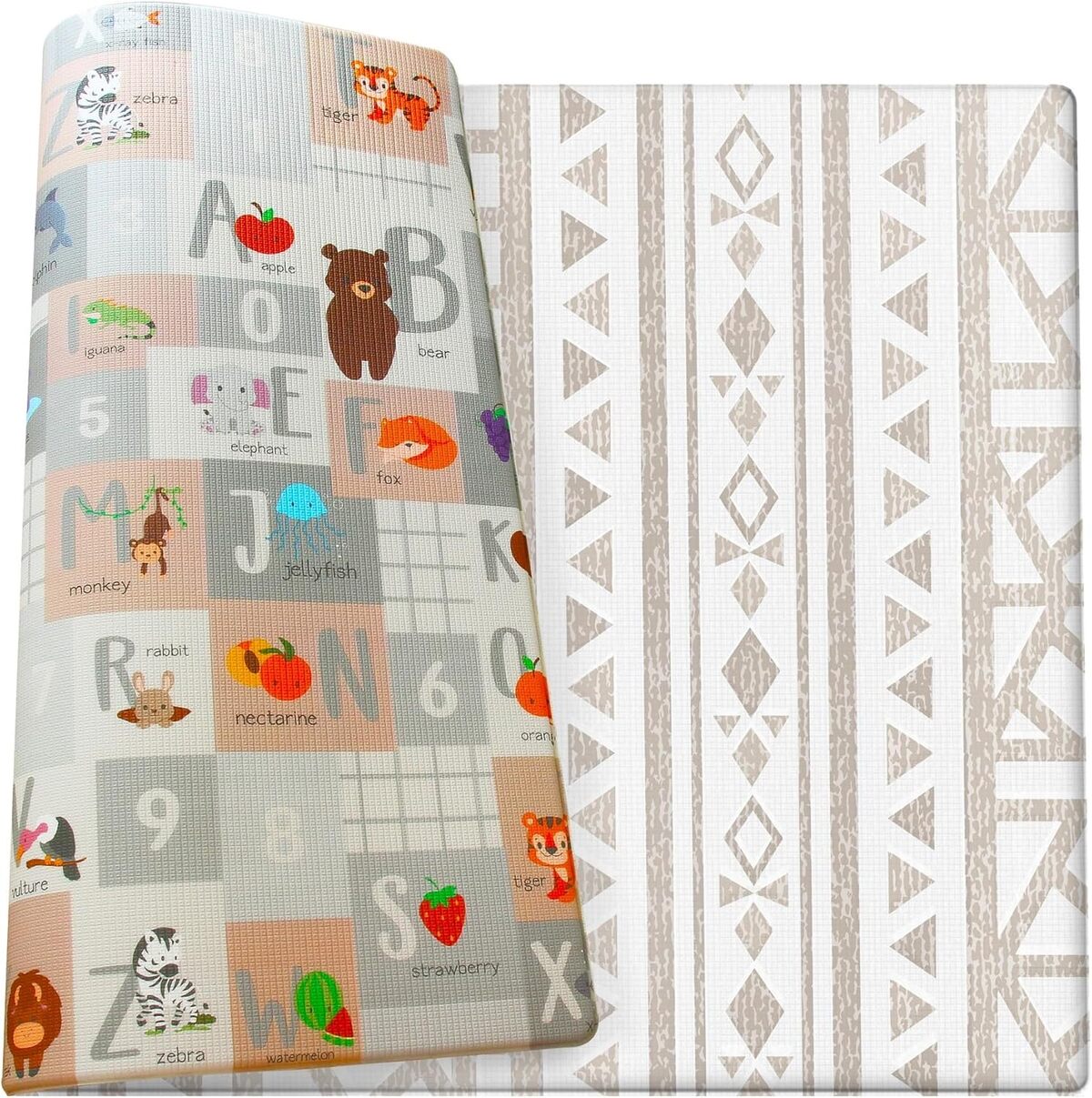 Test du tapis de jeu réversible Cushmat en mousse taille L, gris/safari