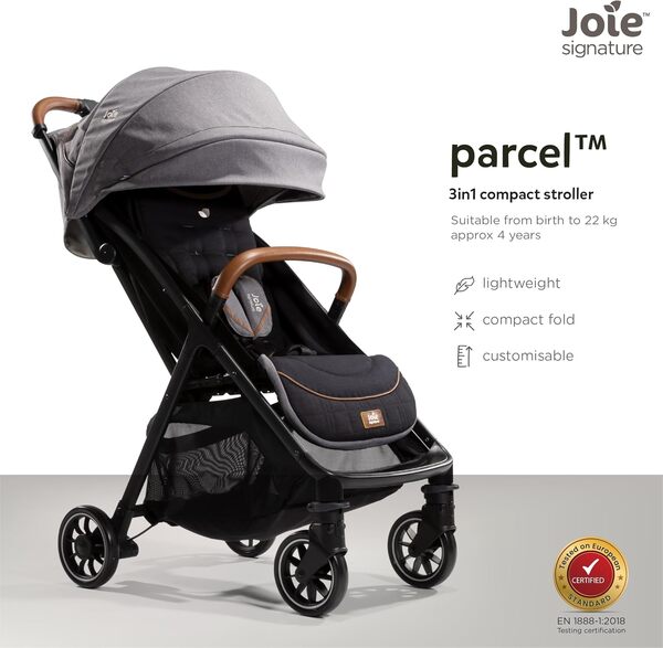 Joie - Parcel™ - Poussette Compacte 3-En-1 - Siège Inclinable À Plat - Compatible Sièges Auto Et Nacelles - Suspension Souple - Harnais 5 Points - Pliage Automatique - Dès la naissance