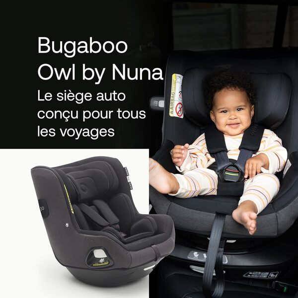 Bugaboo Owl by Nuna Siège auto de la naissance à 4 ans, 0-18 kg, rotation 360 degrés, orientation avant arrière, groupe 0+/1, confort et sécurité, coque renforcée protection chocs latéraux, noir