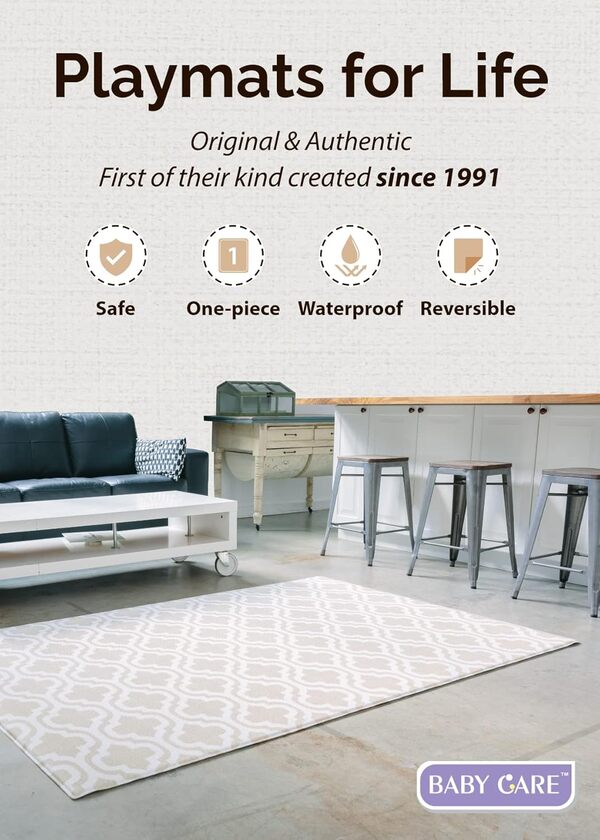 Baby Care Tapis de jeux et d'éveil résistant à l'eau, vinyle, beige, Twin, matelas pour Bébé, moyenne, simple