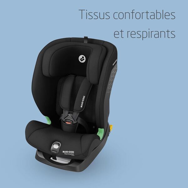 Maxi-Cosi Titan S Comfort i-Size, Tissus Respirants, Rehausseur Voiture Enfant, 15 mois à 12 ans (76 à 150 cm), Siège-Auto ISOFIX, 5 Positions d'Inclinaison, Protection G-CELL, Authentic Black
