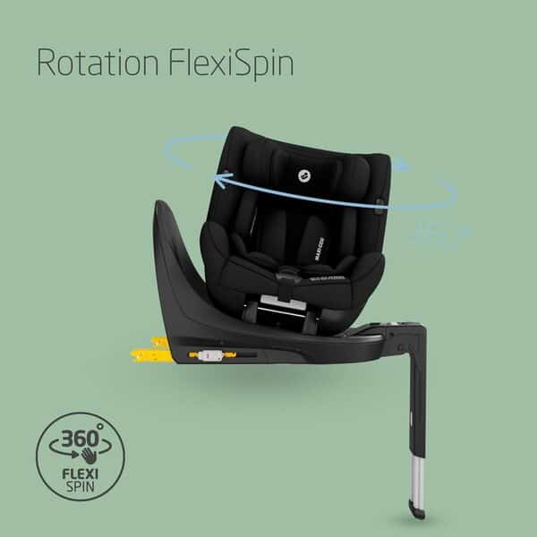 Maxi-Cosi Mica 360 S Comfort, Tissus respirants, Siège-auto isofix 360 pivotant, 0–4 ans (40–105 cm), Rotation FlexiSpin, 5 inclinaisons, Protection G-CELL, Crochets harnais Easy-in, Authentic Black