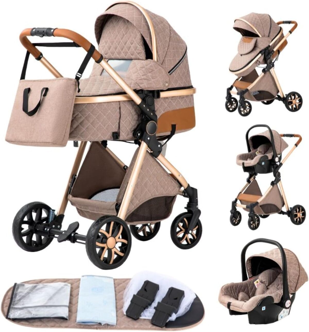 Maisonnette pour poupée et poussette combinée 3 en 1 avec chaise haute