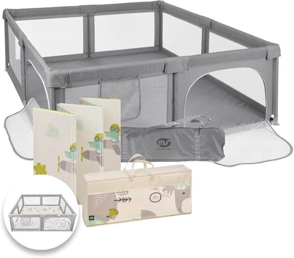 MS BabyWorld - PARC XXL + TAPIS TRENDY - Tapis de Jeu pour Bébé (180x200 cm) Réversible | Très Rembourré (1 cm d’Épaisseur) | Pliable avec Sac de Transport