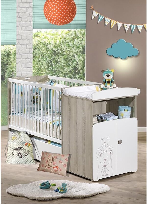 BabyPrice Lit combiné évolutif 120x60 en 90x190 en Bois Blanc