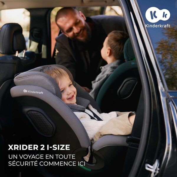 Kinderkraft XRIDER2 I-SIZE 40-125 cm, Siège auto bébé 0 à 25 kg évolutif, 0-7 ans, Isofix 360° pivotant, FWF, RWF, Protections latérales, Harnais Internes à 5 Points, Vert