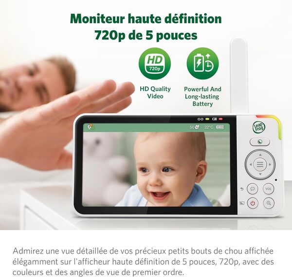 LeapFrog LF915HD Babymonitor Met Camera - 5 Inch 720P HD Display, VOX, Nachtzicht, Temperatuursensor & Brede Hoeklens