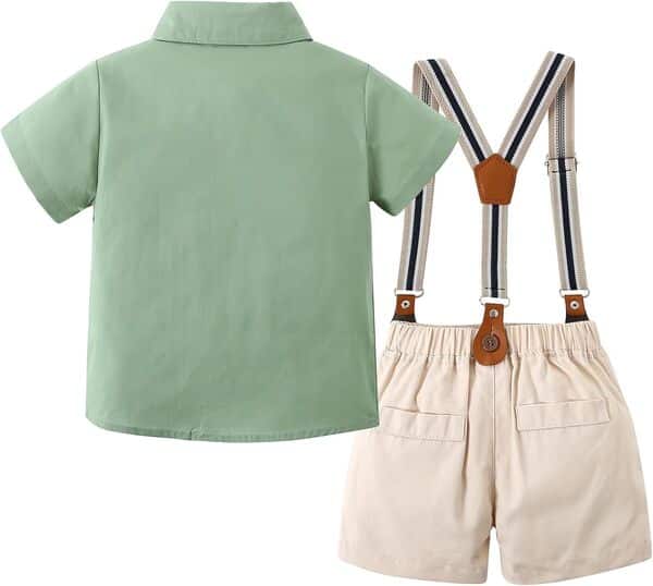 YALLET Vêtements pour bébé garçon, costume pour tout-petit, chemise, nœud papillon, béret, pantalon porte-jarretelles amovible, 0-18 mois