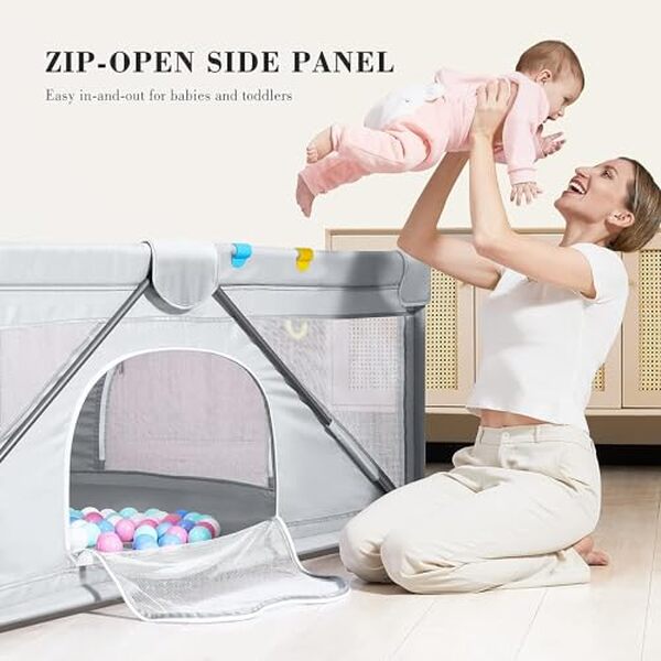 Découvrez notre test du parc de jeux bébé 150x150 cm gris autopliable : sécurité, praticité et stimulation pour des heures de jeu sereines  !