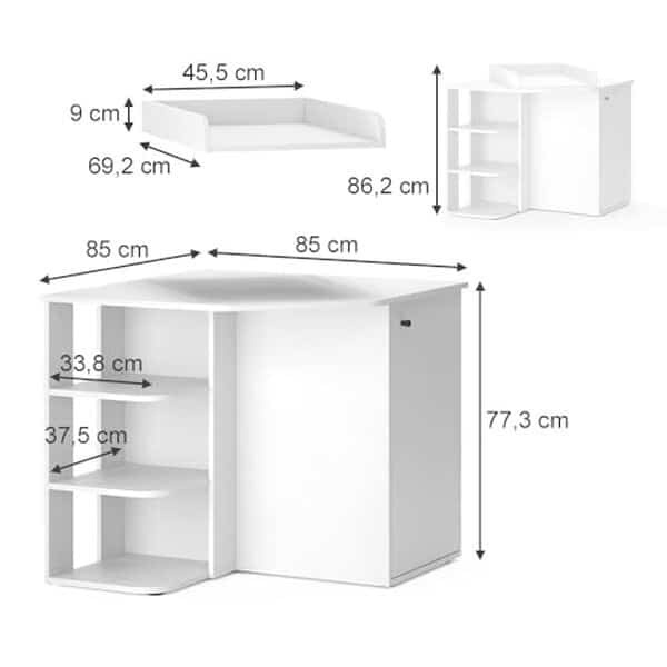 Découvrez notre test de la commode à langer Kristian de Vicco, un choix pratique et esthétique pour la chambre de votre bébé. Dimensions : 85 x 86.2 cm, coloris blanc.