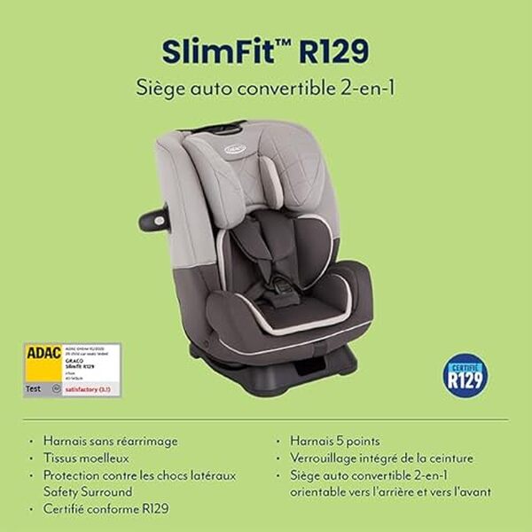 Découvrez notre test du siège-auto convertible Graco Slimfit R129 2-en-1. Confort, sécurité et polyvalence : tout ce qu'il faut savoir pour bien choisir le siège-auto idéal pour votre enfant.