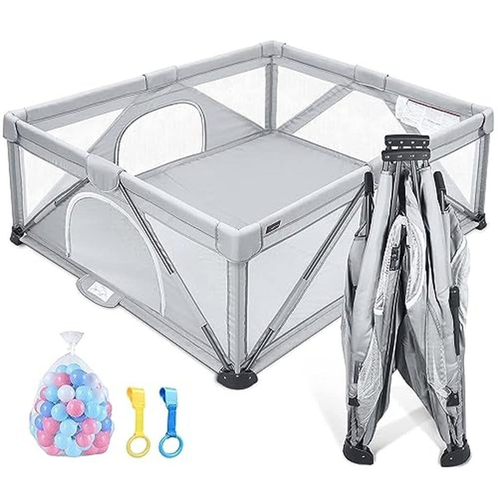 Test du parc de jeux bébé 150x150 cm : centre d'activités gris autopliable